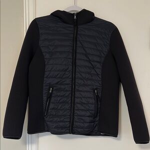 LIKE NEW Johnston & Murphy Black Scuba Quilted Jacket with Hood Neoprene Stretch